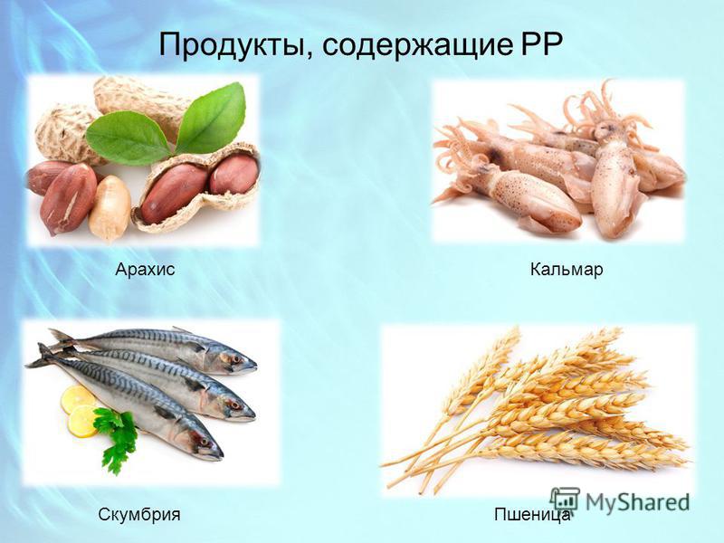 Продукты, содержащие PP Арахис Кальмар Скумбрия Пшеница