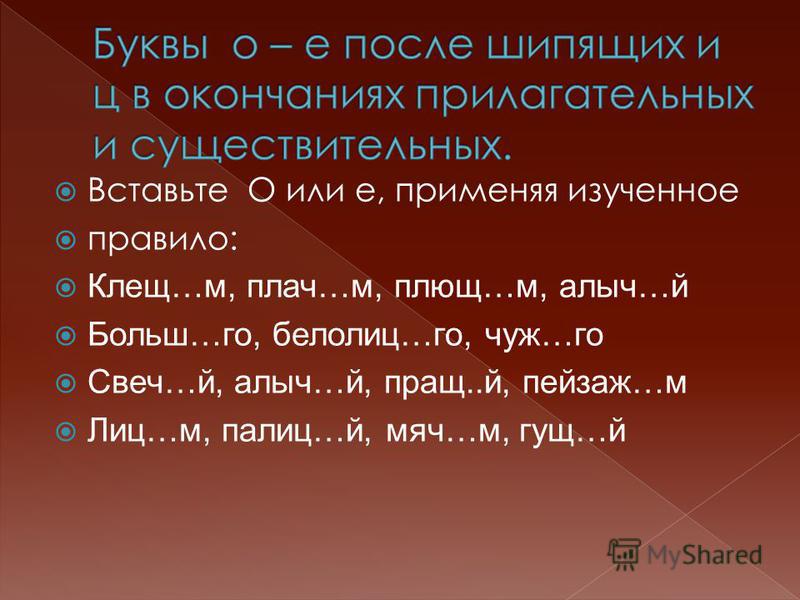 Е после шипящих в окончании слова примеры