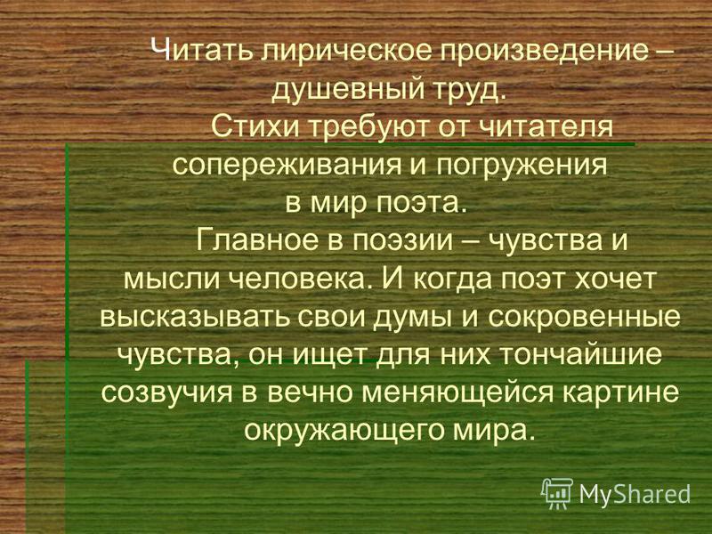 Лирическое произведение презентация