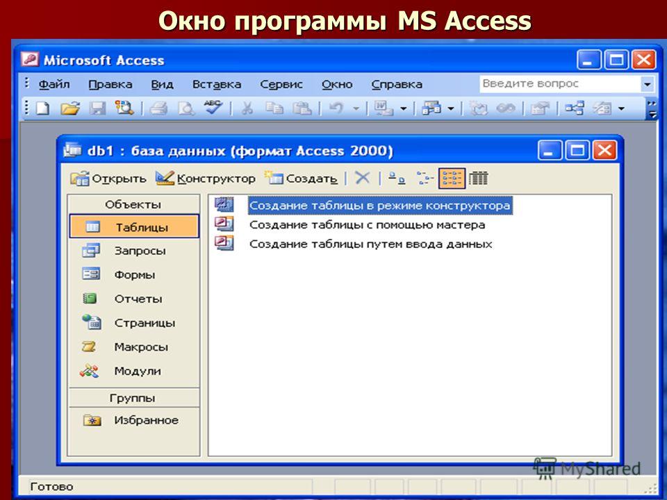 Окно программы MS Access.