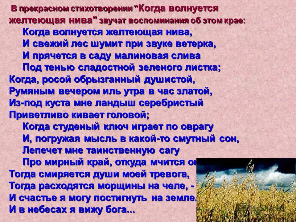 Когда волнуются желтеющие нивы лермонтов стих Когда волнуются желтеющие нивы лермонтов стих