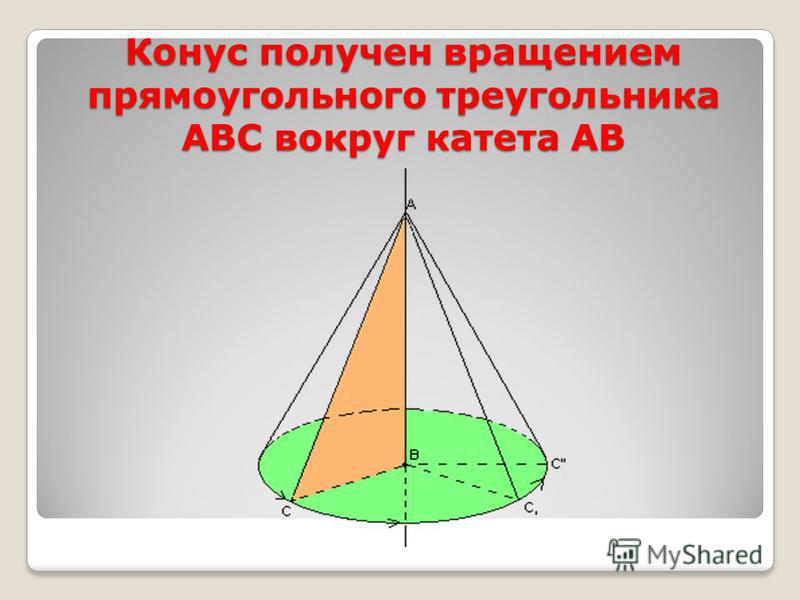 Конус получен вращением прямоугольного треугольника АВС вокруг катета АВ