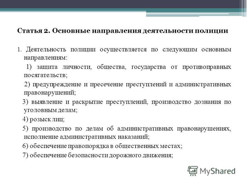 Основные направления деятельности полиции