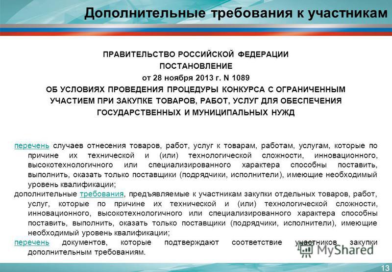 1089 об условиях проведения процедуры конкурса с ограниченным участием 1089 об условиях проведения процедуры конкурса с ограниченным участием