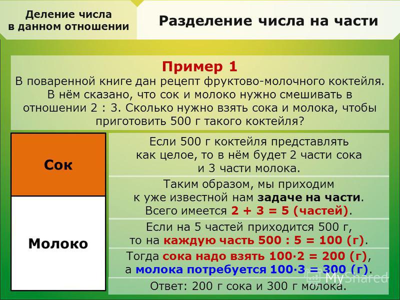 Деление числа в данном отношении 6 класс мерзляк презентация - Basanova.ru