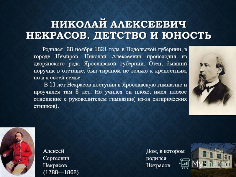 Биография некрасов детство личная жизнь творчество смерть Детство Николая Алексеевича Некрасова