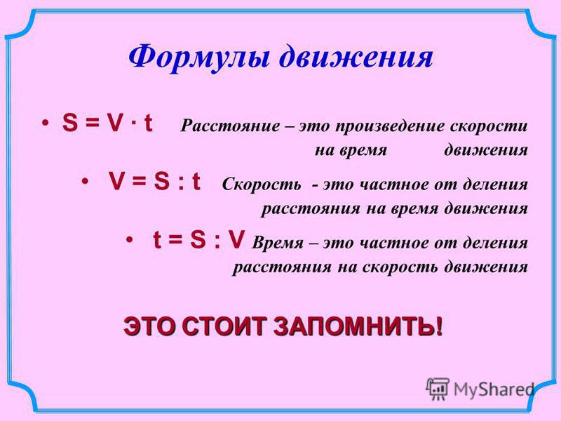 Таблица на движение скорость время расстояние