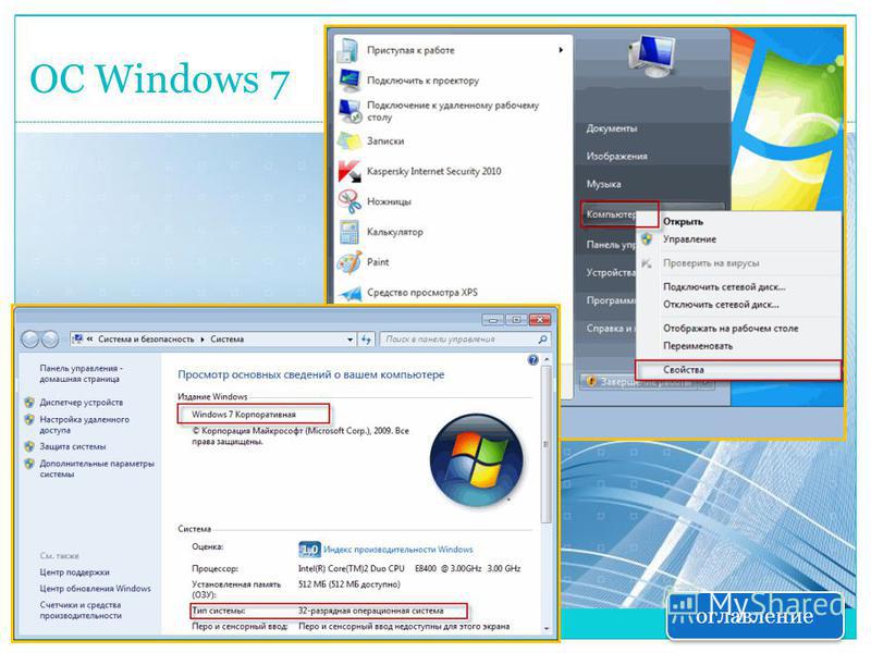 ОС Windows 7 оглавление