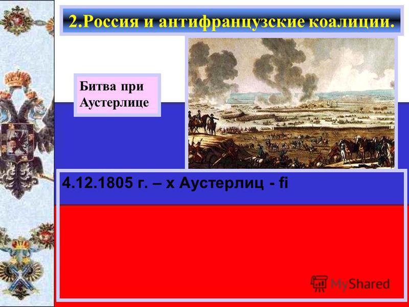 4.12.1805 г. – x Аустерлиц - Битва при Аустерлице 2. Россия и антифранцузские коалиции.
