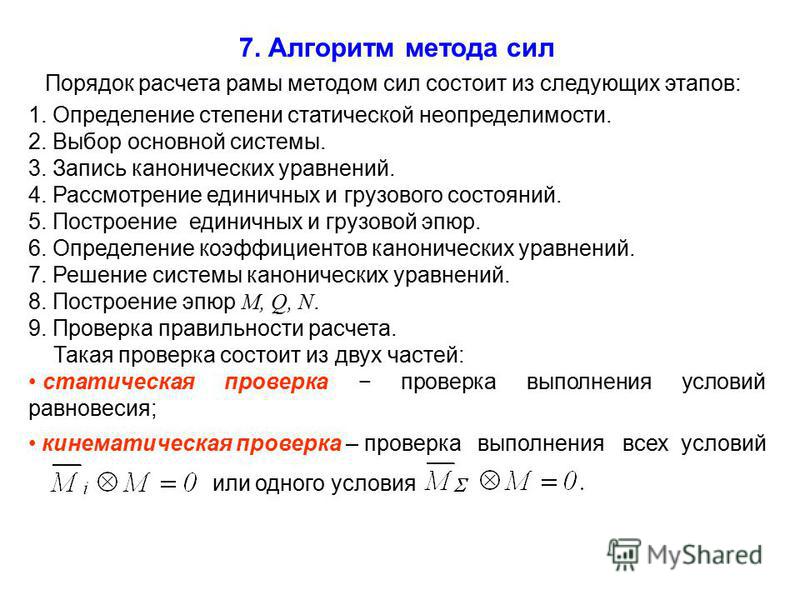 Построение эпюр М, Q, N методом сил и их проверки