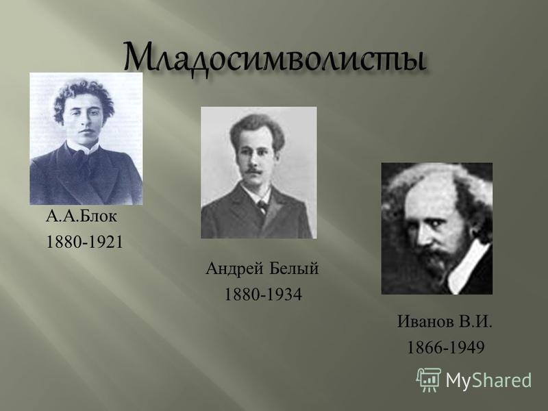 А. А. Блок 1880-1921 Андрей Белый 1880-1934 Иванов В. И. 1866-1949