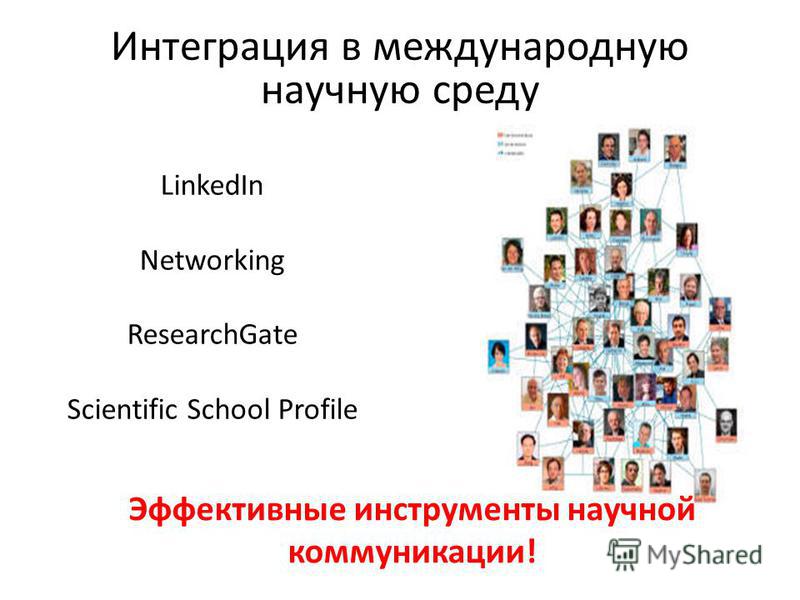 LinkedIn Networking ResearchGate Scientific School Profile Интеграция в международную научную среду Эффективные инструменты научной коммуникации!