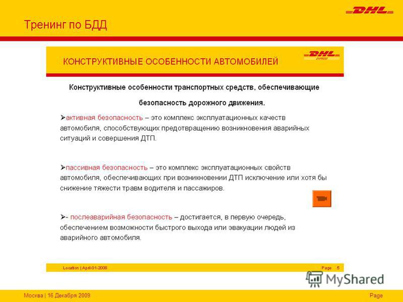 Москва | 16 Декабря 2009Page Тренинг по БДД