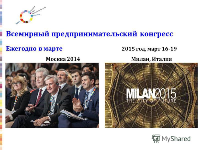 Всемирный предпринимательский конгресс Ежегодно в марте 2015 год, март 16-19 Москва 2014 Милан, Италия 20