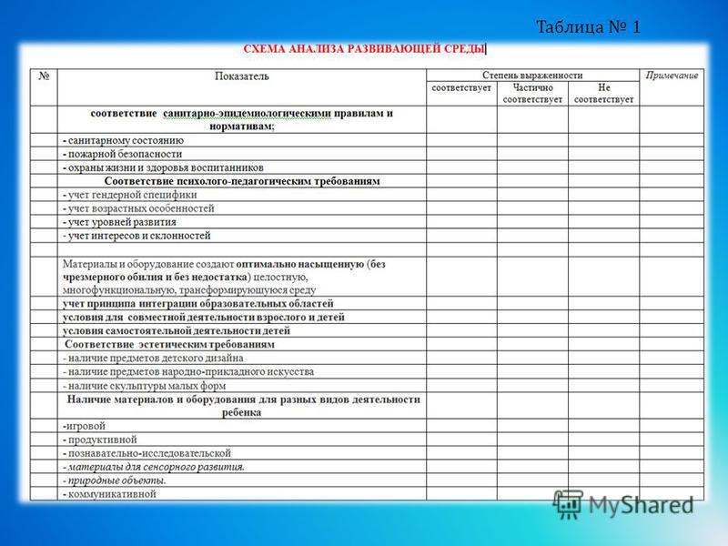 Анализ проектов предметно развивающей среды