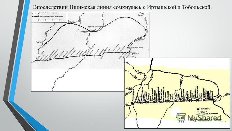 Впоследствии Ишимская линия сомкнулась с Иртышской и Тобольской.