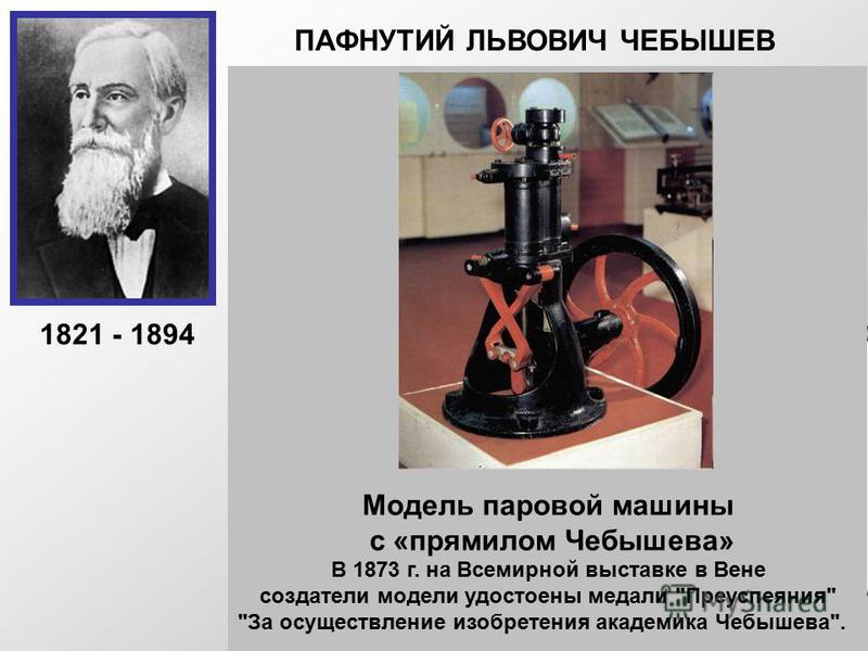 ПАФНУТИЙ ЛЬВОВИЧ ЧЕБЫШЕВ Руский математик, основатель Петербургской математической школы. Создал современную теорию приближений, получил глубокие результаты в теории чисел и теории вероятностей. Чебышев придавал очень большое значение прикладным зада