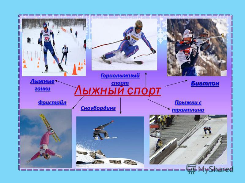 Лыжный спорт Прыжки с Прыжки с трамплина Биатлон Лыжные гонки Сноубординг Горнолыжный спорт Фристайл