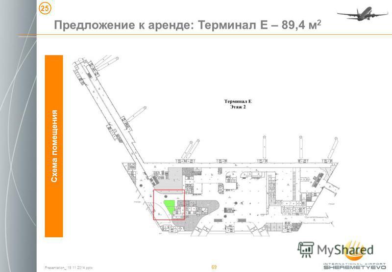 Presentation_ 19 11 2014. pptx 69 Схема помещения Предложение к аренде: Терминал Е – 89,4 м 2 25