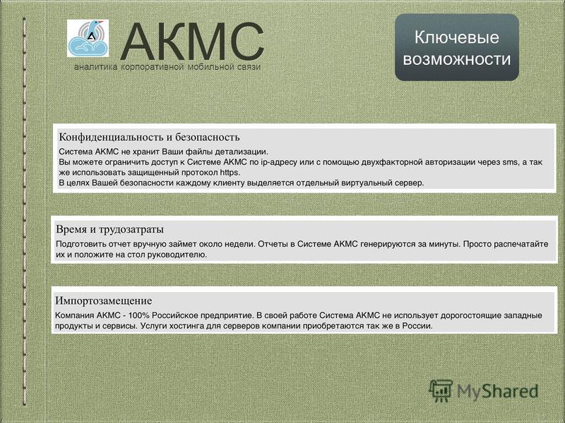 АКМС аналитика корпоративной мобильной связи Ключевые возможности