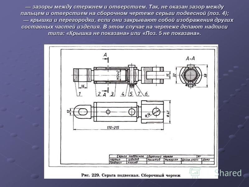 Зазоры между стержнем и отверстием на сборочном чертеже