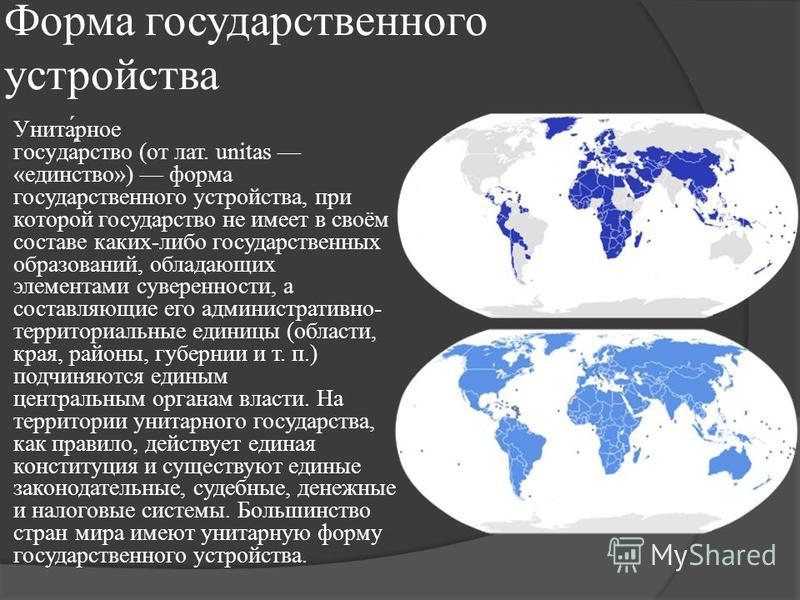 Карта унитарных государств и федеративных