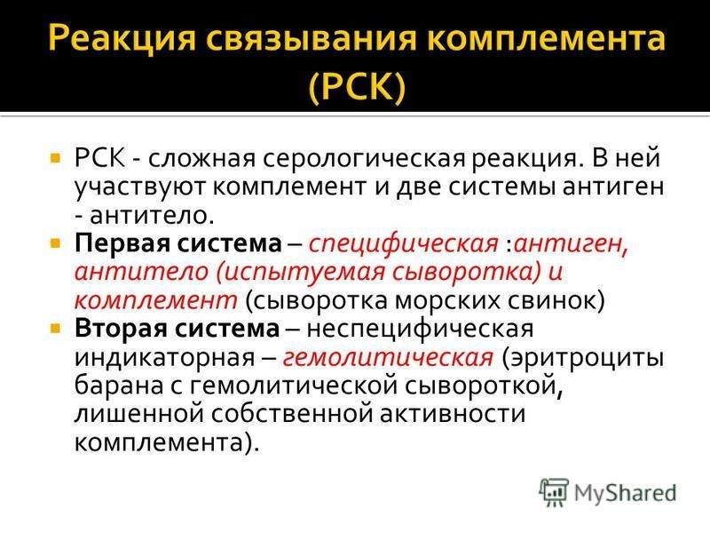 Схема реакция связывания комплемента