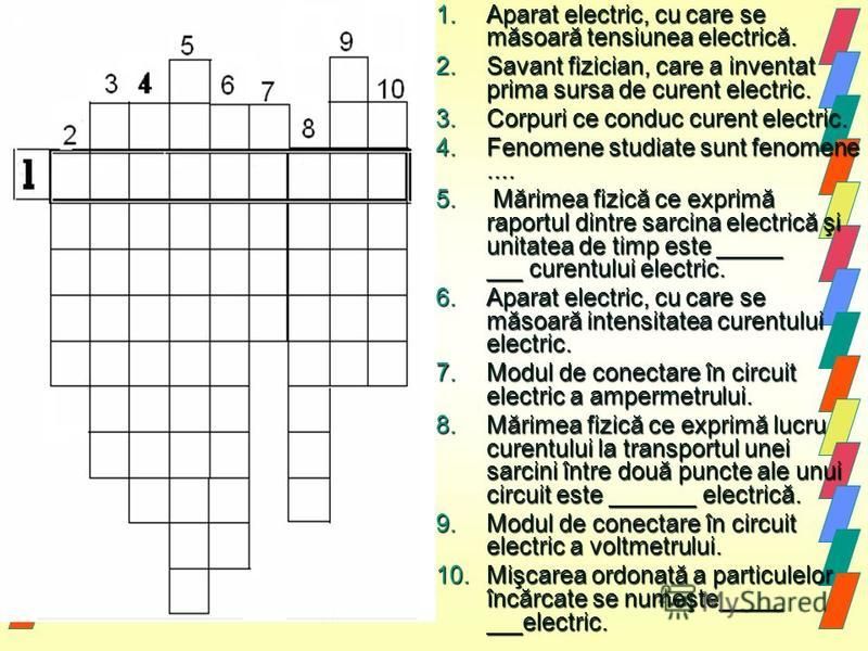 Презентация на тему: "1.Aparat electric, cu care se măsoară tensiunea  electrică. 2.Savant fizician, care a inventat prima sursa de curent electric.  3.Corpuri ce conduc curent.". Скачать бесплатно и без регистрации.