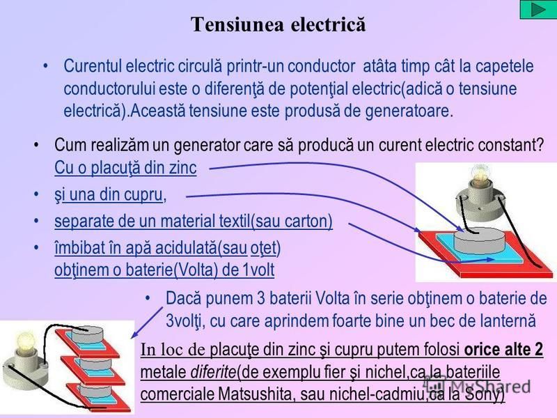 Презентация на тему: "Tensiunea electrică Curentul electric circulă  printr-un conductor atâta timp cât la capetele conductorului este o  diferenţă de potenţial electric(adică.". Скачать бесплатно и без  регистрации.