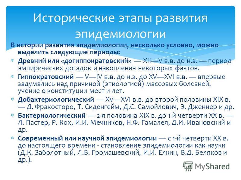 История развития эпидемиологии презентация