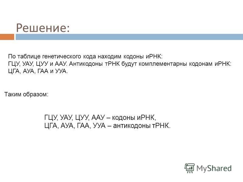 Даны антикодоны трнк используя таблицу