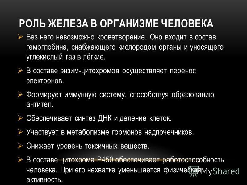 Железо в организме человека проект