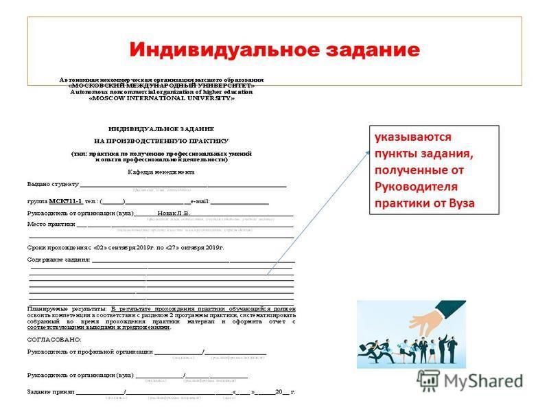 Индивидуальные задания по практике образец