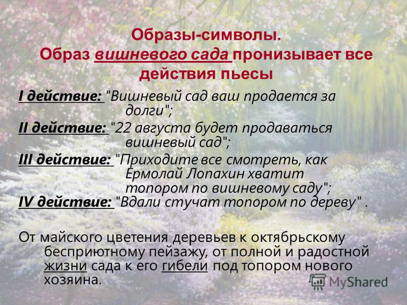 Сочинение по теме Символ вишневого сада в пьесе Чехова Сочинение по теме Символ вишневого сада в пьесе Чехова