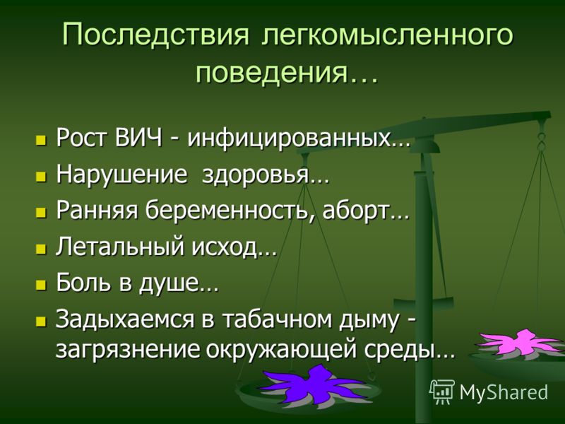 Последствия легкомысленного поведения… Рост ВИЧ - инфицированных… Рост ВИЧ - инфицированных… Нарушение здоровья… Нарушение здоровья… Ранняя беременнос