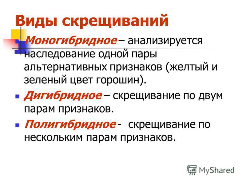 Моногибридное скрещивание пример законы г менделя
