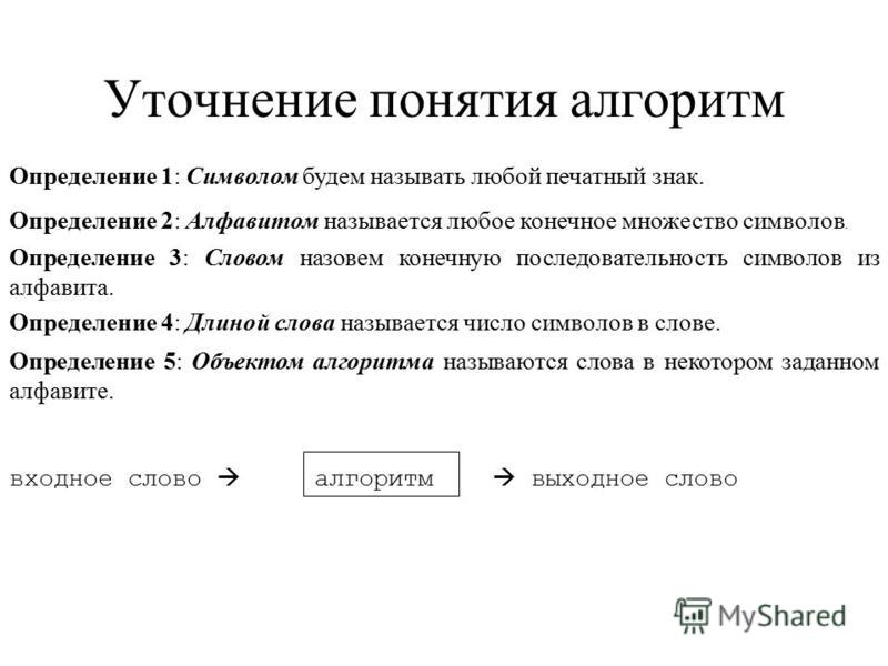 Конечные множества определение обозначение пример Презентация на тему: "Уточнение понятия алгоритм Определение 1: Символом будем н