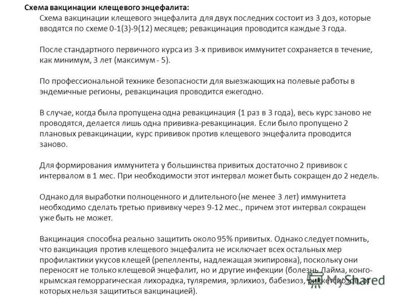 Схема прививок против клещевого энцефалита Схема прививок против клещевого энцефалита