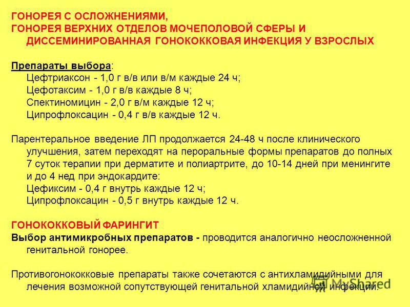 Схема лечения хронической гонореи у женщин Схема лечения хронической гонореи у женщин