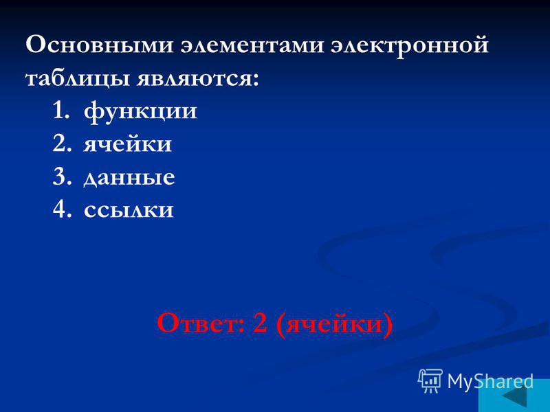 Какой элемент в электронной таблице является основным