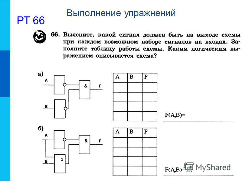 Заполните таблицу работы схемы