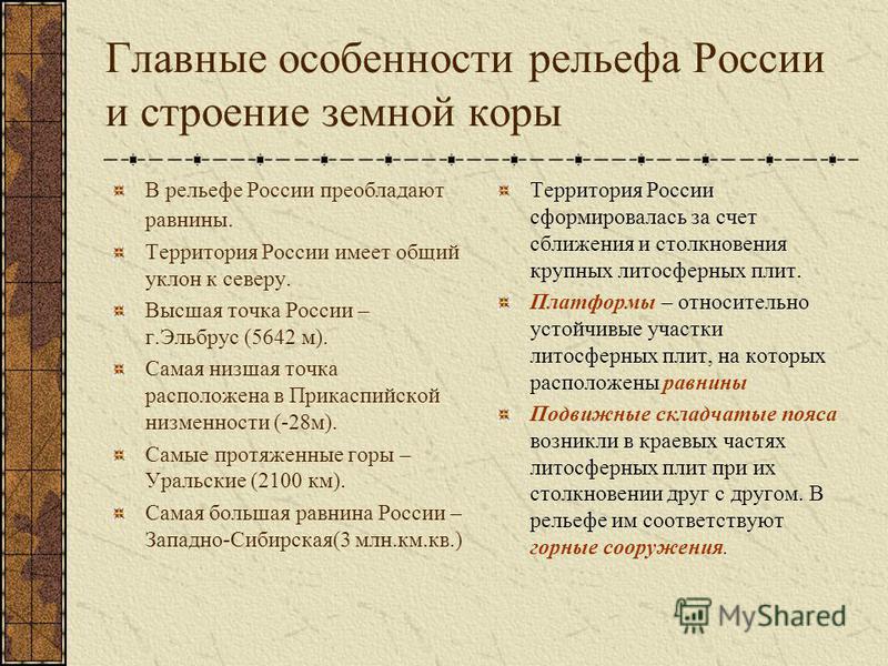 С чем связаны особенности рельефа россии С чем связаны особенности рельефа россии