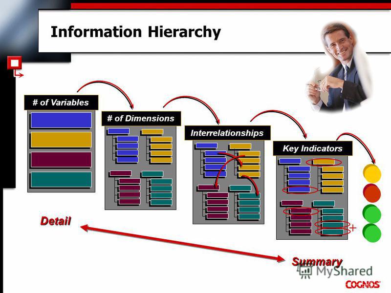 Information Hierarchy # of Variables # of Dimensions Interrelationships Key Indicators + SummaryDetail