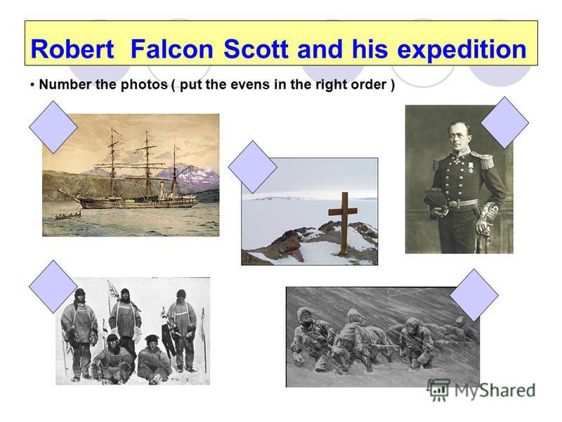 Robert Falcon Scott and his expedition Number the photos ( put the evens in the right order )