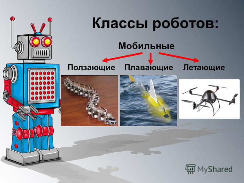 Классы роботов: Мобильные Ползающие ПлавающиеЛетающие