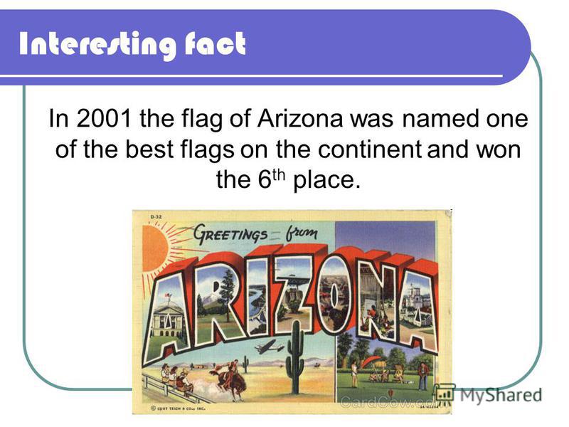 Interesting fact In 2001 the flag of Arizona was named one of the best flags on the continent and won the 6 th place.