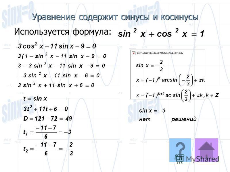 Уравнение содержит синусы и косинусы Используется формула: