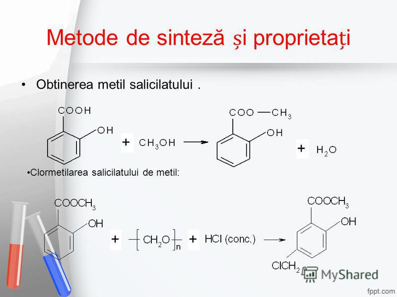 Metode de sinteză i proprietai Obtinerea metil salicilatului. Clormetilarea salicilatului de metil: