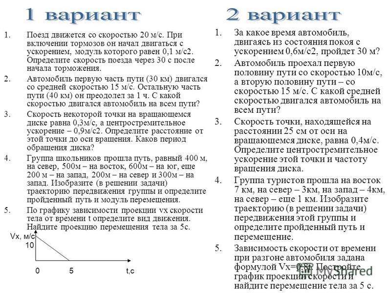 Контрольная работа по теме Кинематика точки и вращательное движение тела