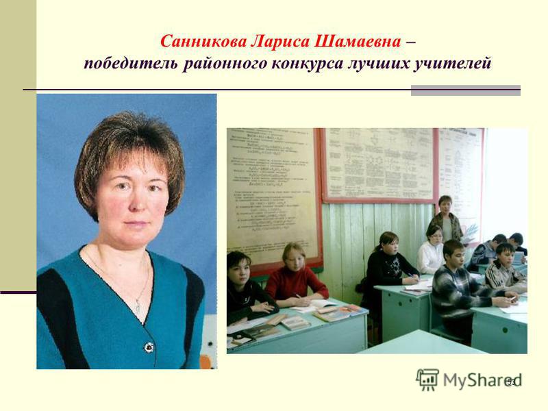 53 Санникова Лариса Шамаевна – победитель районного конкурса лучших учителей